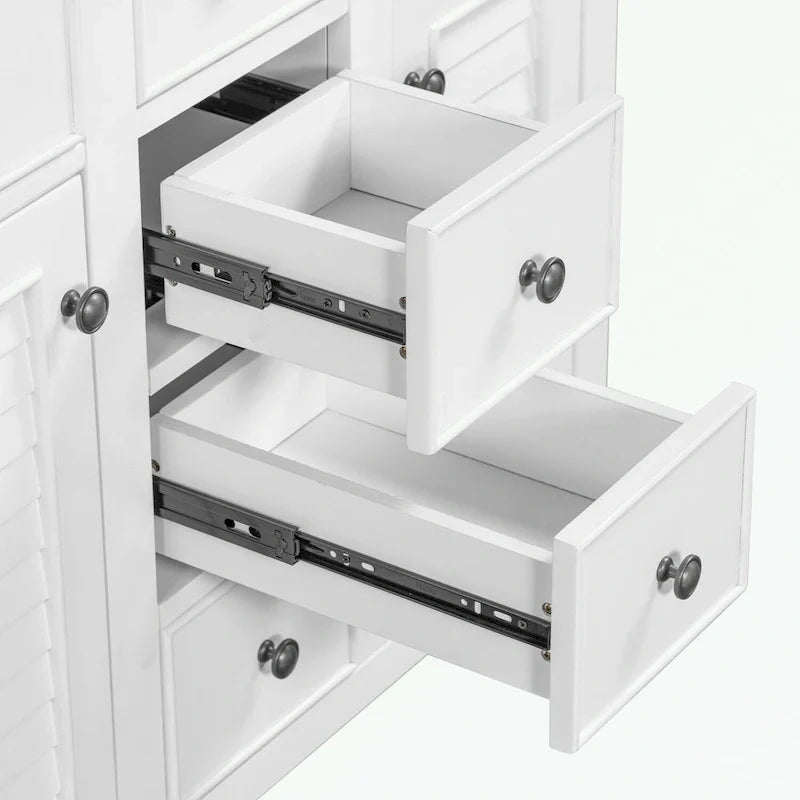Meuble-lavabo avec vasque en céramique, deux placards et cinq tiroirs