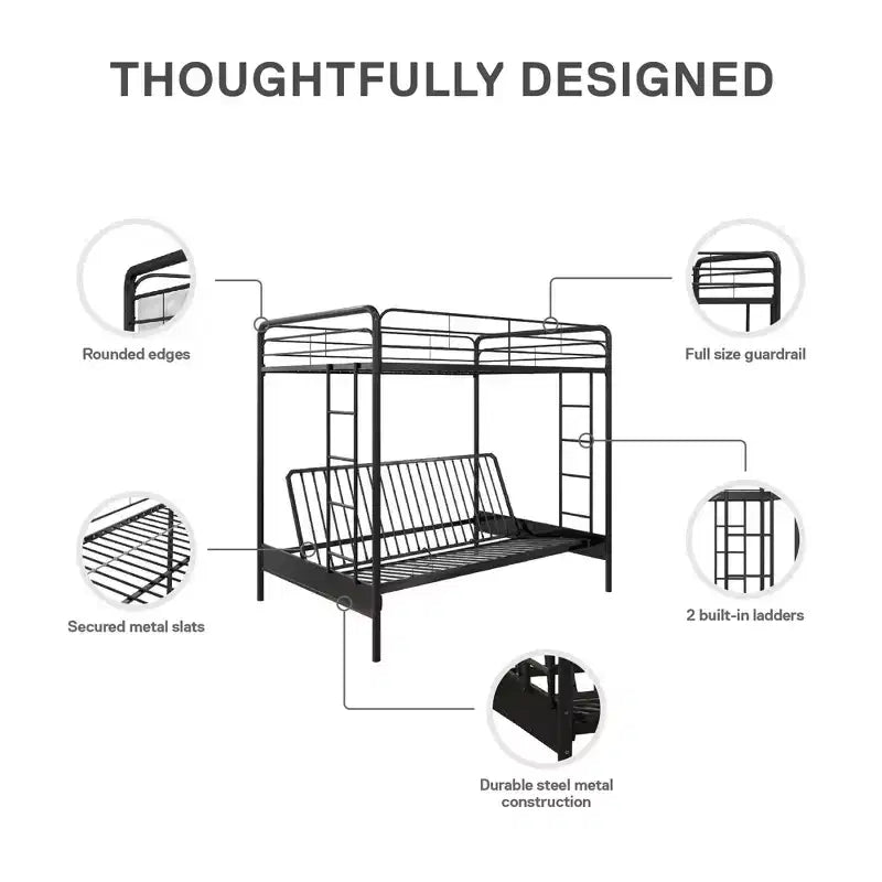Twin Over Futon Metal Bunk Bed
