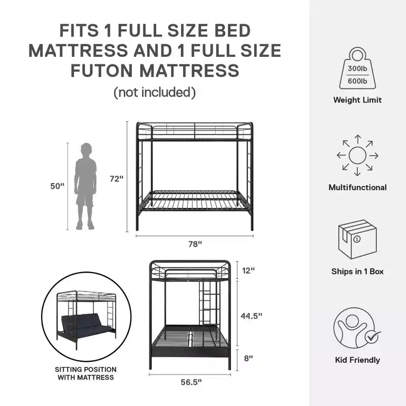 Twin Over Futon Metal Bunk Bed