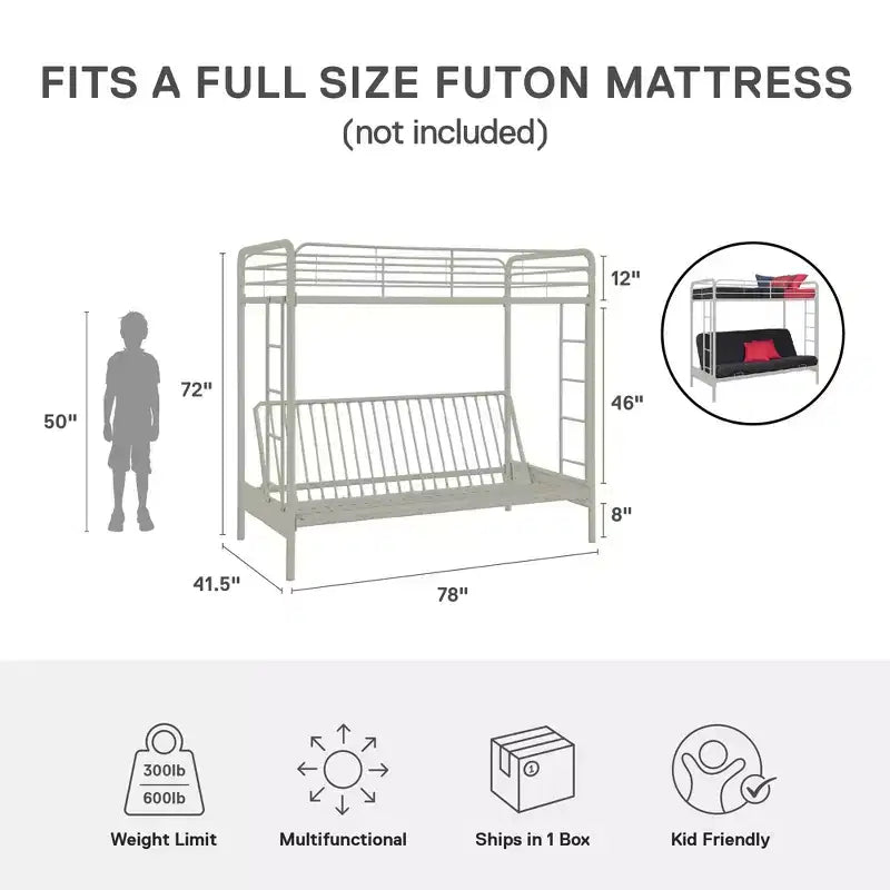Twin Over Futon Metal Bunk Bed