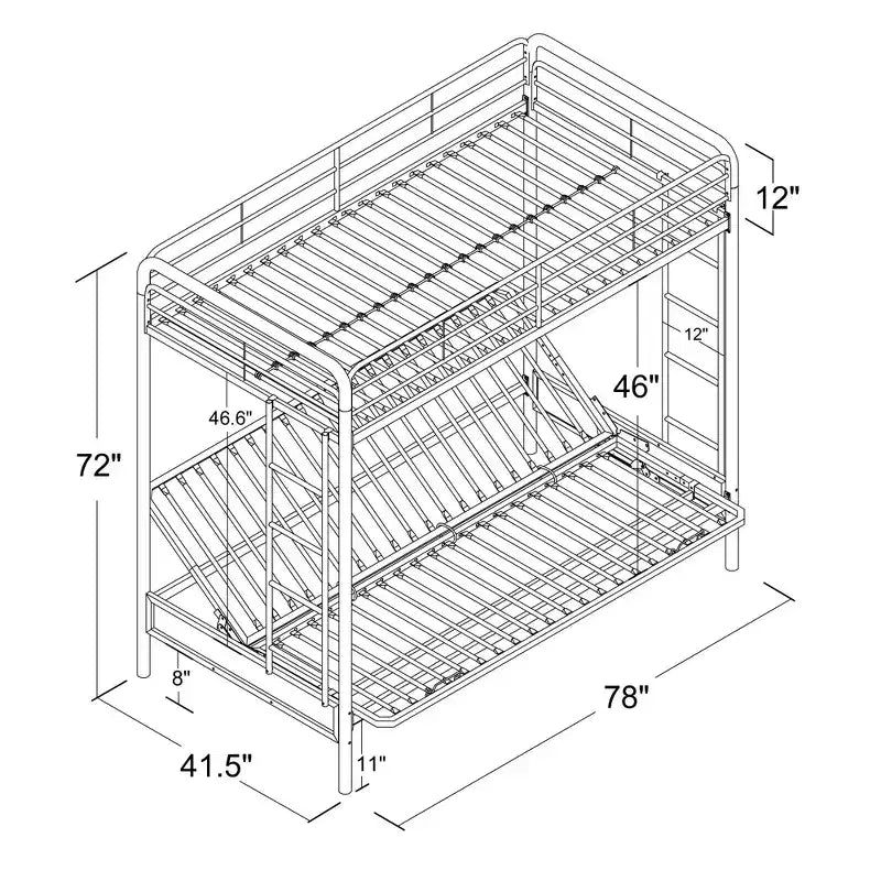Twin Over Futon Metal Bunk Bed