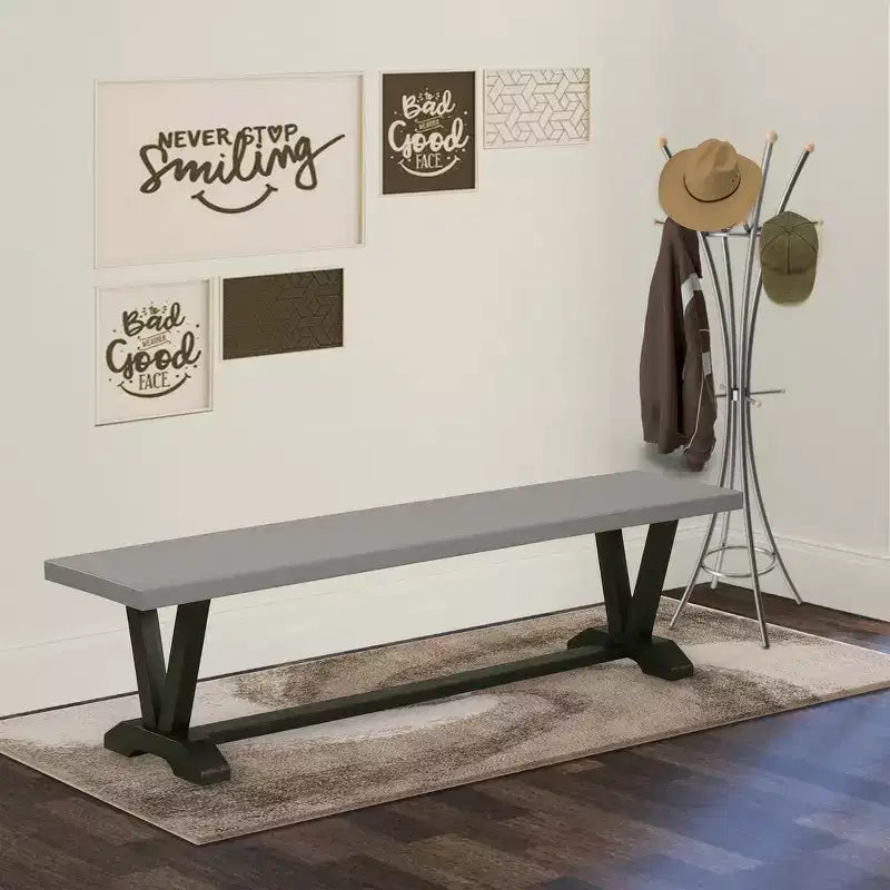 Modern Dining Table Bench with Wood Seat, 72x15x18 Inch, Brushed Black