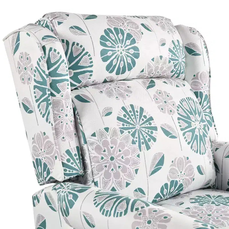 29.75" Upholstered Push Back Recliner Chair with Classic Wing Back, White/Blue
