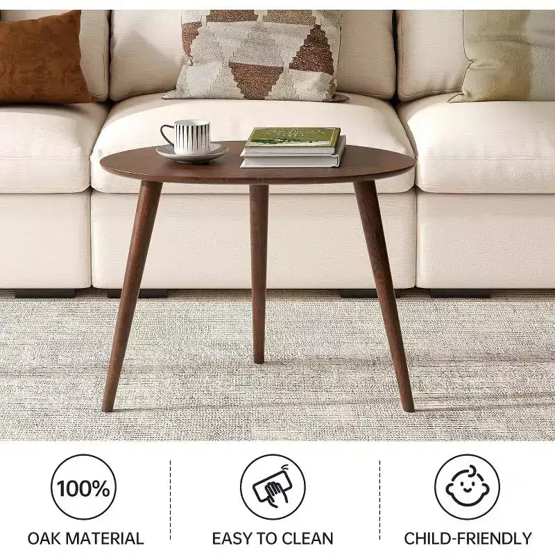 Mid-Century Modern 25.59 W Solid Oak Wood Oval Coffee Table with Three Legs