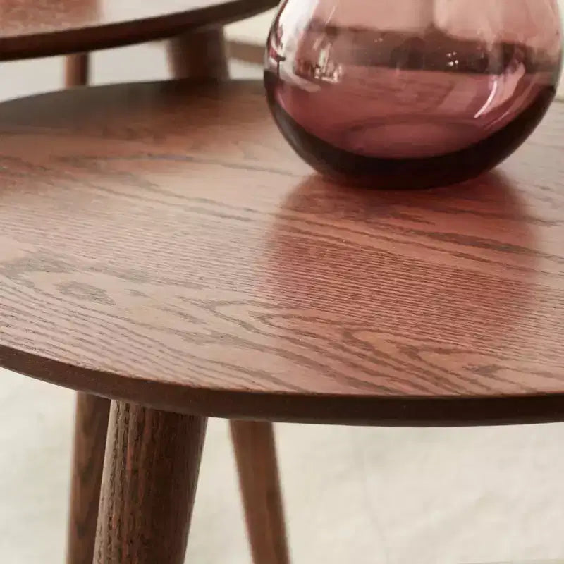 Mid-Century Modern 25.59 W Solid Oak Wood Oval Coffee Table with Three Legs