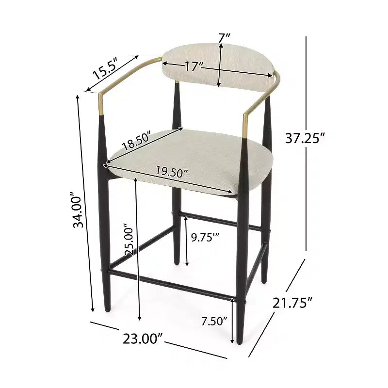 Modern Fabric Upholstered Iron 25-Inch Counter Stool