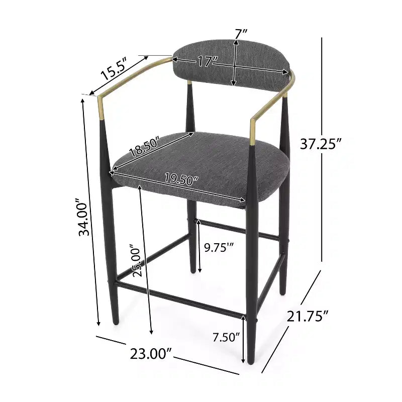 Modern Fabric Upholstered Iron 25-Inch Counter Stool