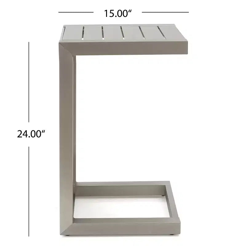 End Table Fashionable Modern Aluminium Side Table with Storage Silver