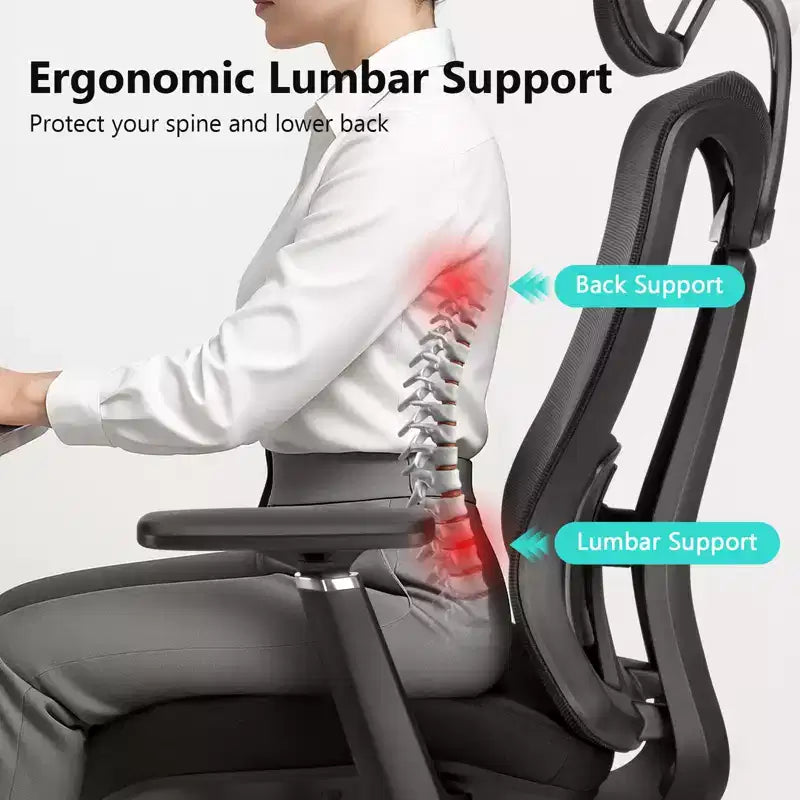 Ergonomic Office Chair with 3D Headrest, 2D Armrests, Mesh Back, 135-Degree Recline, 330 lb Capacity, Dynamic Lumbar Support
