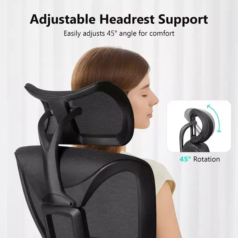 Ergonomic Office Chair with 3D Headrest, 2D Armrests, Mesh Back, 135-Degree Recline, 330 lb Capacity, Dynamic Lumbar Support