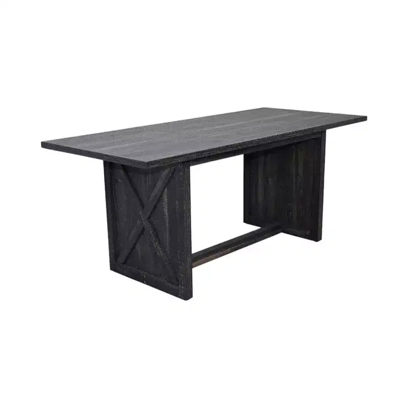 Rectangular Dining Table with X-Frame Base, Farmhouse Industrial Style, Black Wood