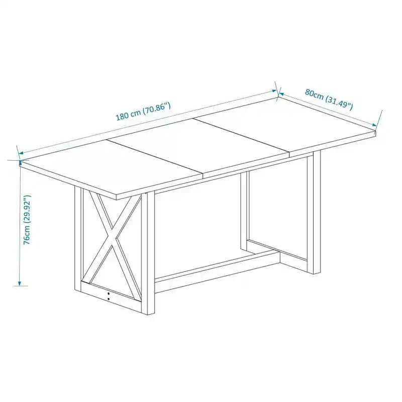 Rectangular Dining Table with X-Frame Base, Farmhouse Industrial Style, Black Wood