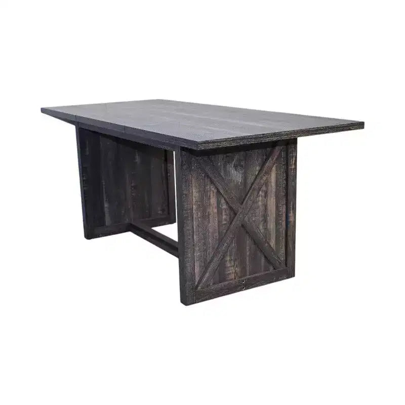 Rectangular Dining Table with X-Frame Base, Farmhouse Industrial Style, Black Wood