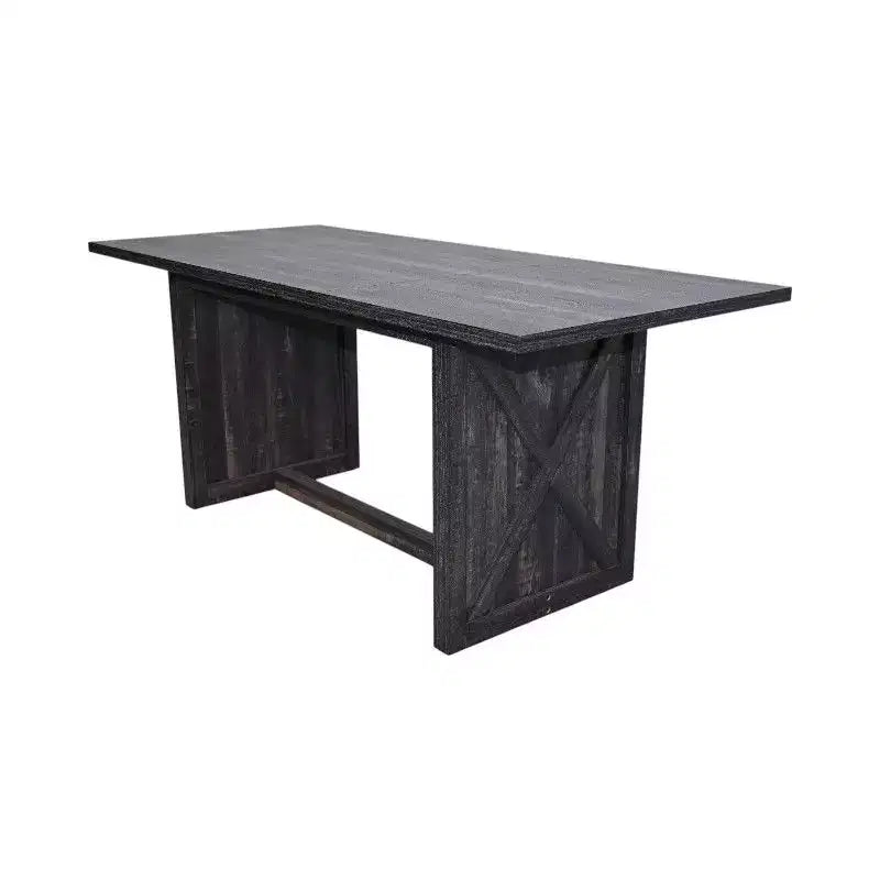 Rectangular Dining Table with X-Frame Base, Farmhouse Industrial Style, Black Wood