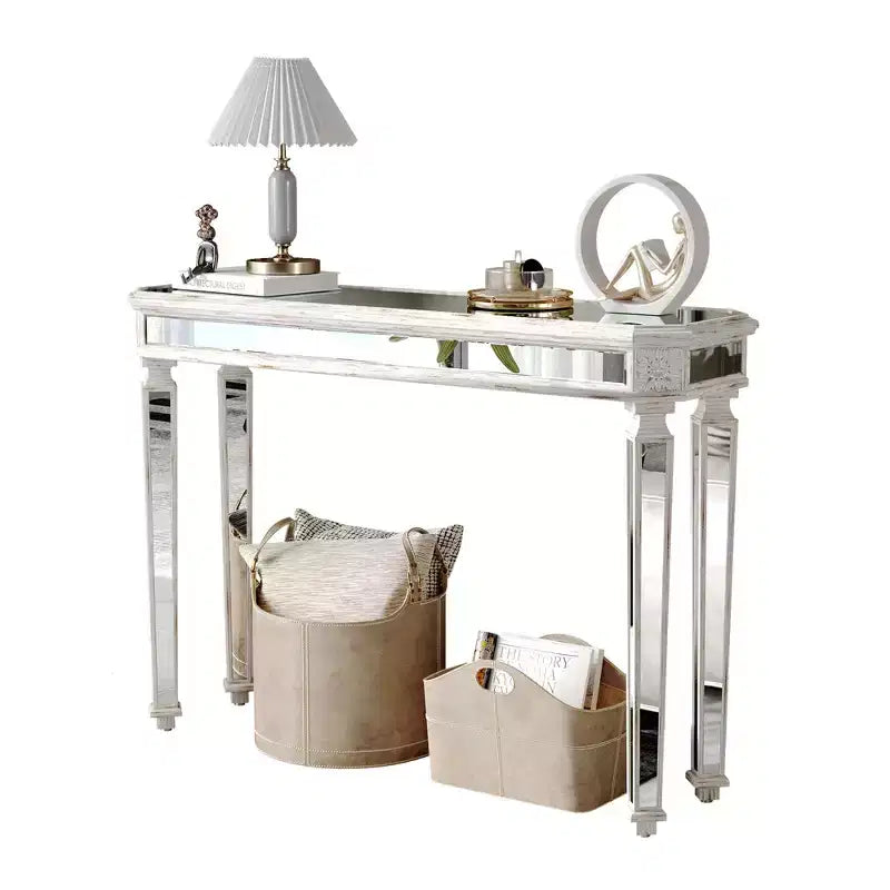 48IN Vintage Console Table with Wood Grain Carving, Accent Table with Mirror Surface, Hallway Table for Living Room, Entryway