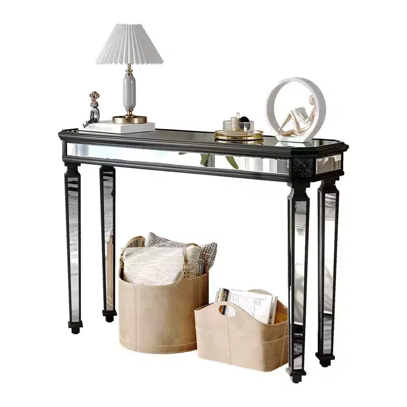 48IN Vintage Console Table with Wood Grain Carving, Accent Table with Mirror Surface, Hallway Table for Living Room, Entryway
