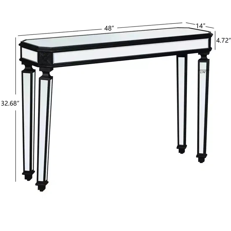48IN Vintage Console Table with Wood Grain Carving, Accent Table with Mirror Surface, Hallway Table for Living Room, Entryway