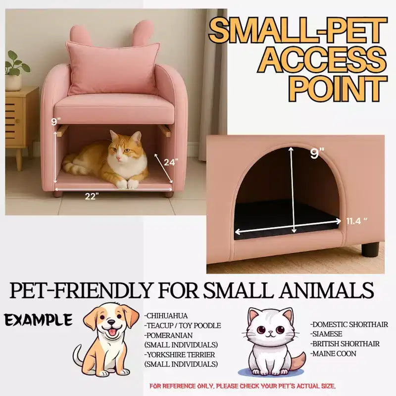 Simple Cute Bunny-Ear Armchair with Built-in Cat & Dog Hideaway, Pet-Friendly Single Sofa Chair for Bedroom, Living Room