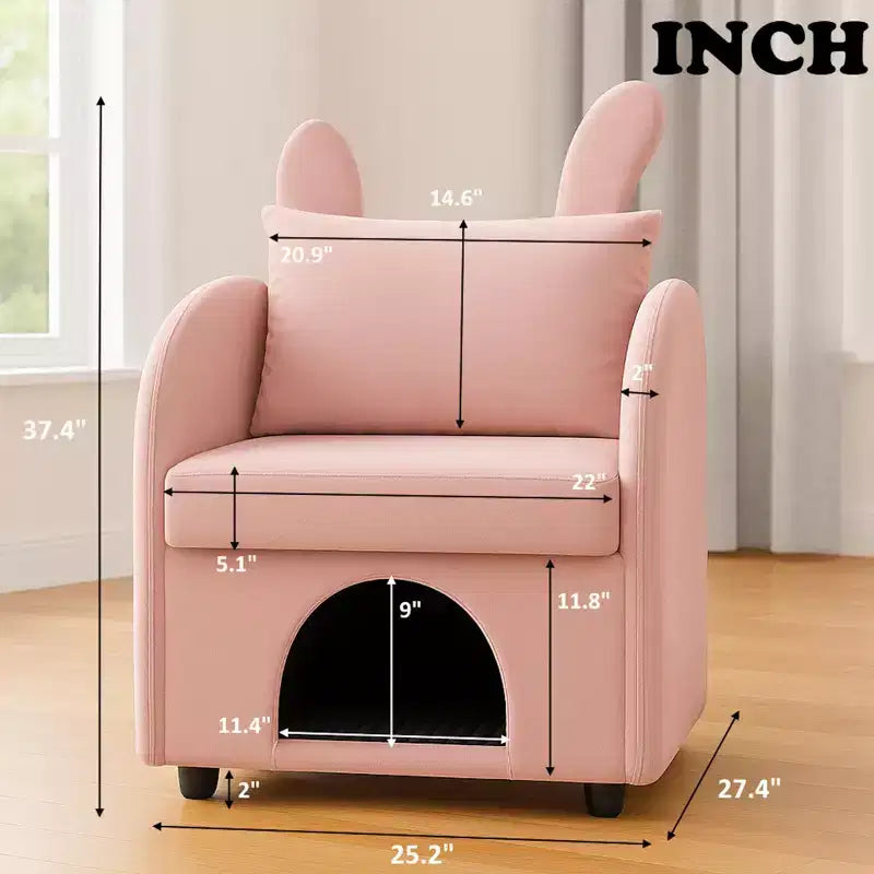 Simple Cute Bunny-Ear Armchair with Built-in Cat & Dog Hideaway, Pet-Friendly Single Sofa Chair for Bedroom, Living Room