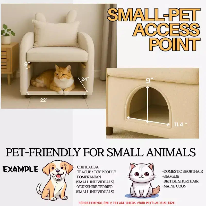 Simple Cute Bunny-Ear Armchair with Built-in Cat & Dog Hideaway, Pet-Friendly Single Sofa Chair for Bedroom, Living Room