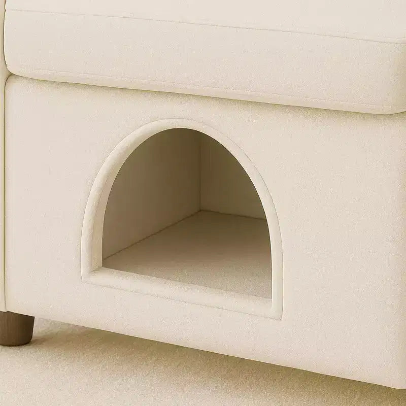 Simple Cute Bunny-Ear Armchair with Built-in Cat & Dog Hideaway, Pet-Friendly Single Sofa Chair for Bedroom, Living Room