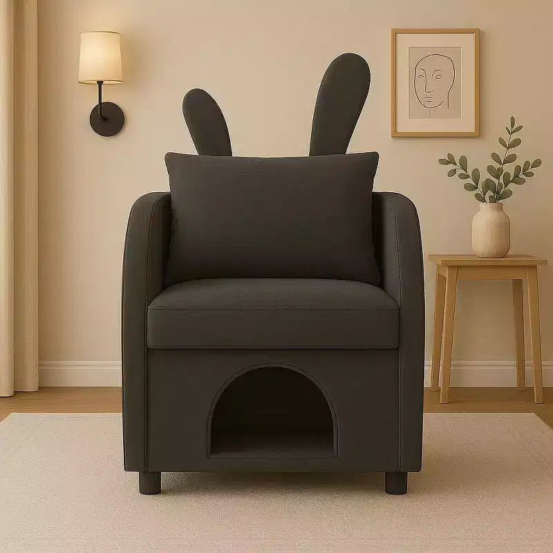 Simple Cute Bunny-Ear Armchair with Built-in Cat & Dog Hideaway, Pet-Friendly Single Sofa Chair for Bedroom, Living Room