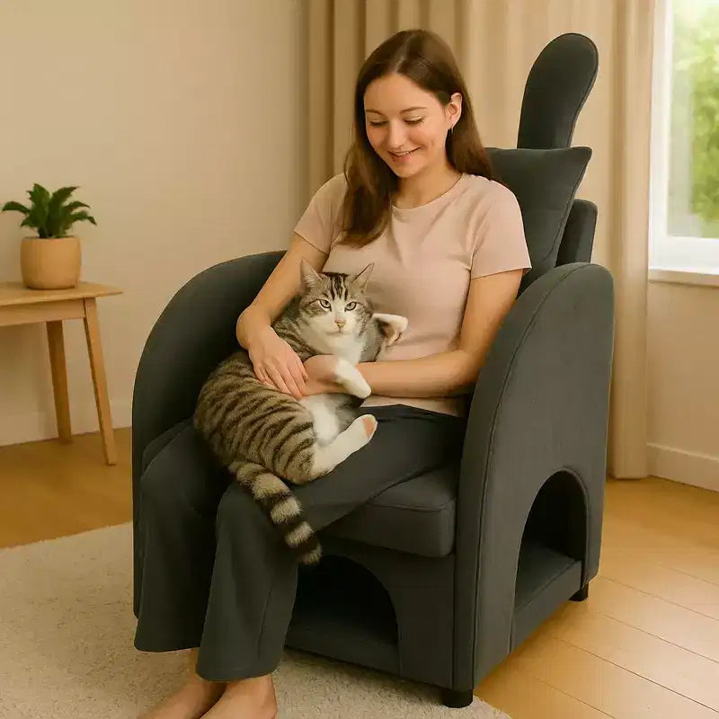 Simple Cute Bunny-Ear Armchair with Built-in Cat & Dog Hideaway, Pet-Friendly Single Sofa Chair for Bedroom, Living Room