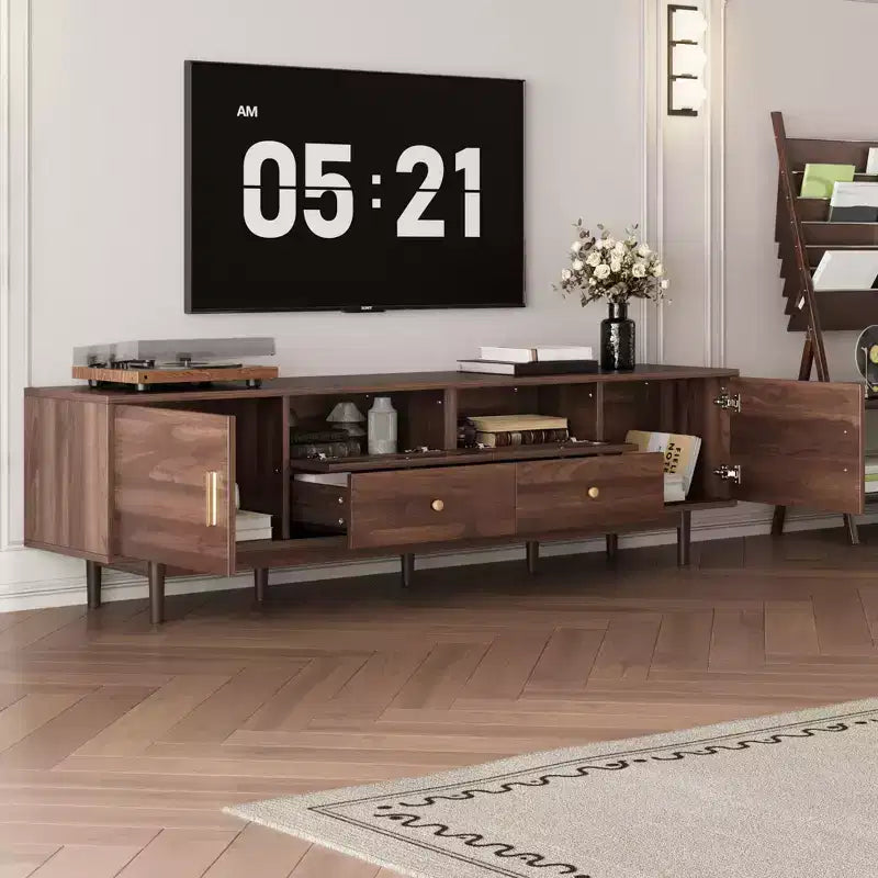 TV Stand for TVs up to 85", Farmhouse TV Console with Drawers, Brown