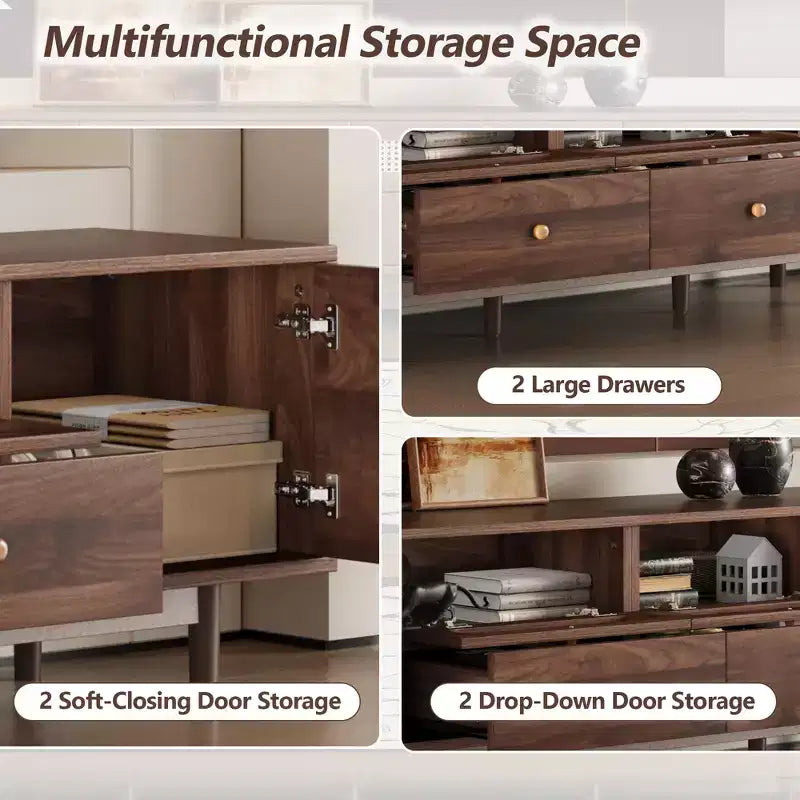 TV Stand for TVs up to 85", Farmhouse TV Console with Drawers, Brown