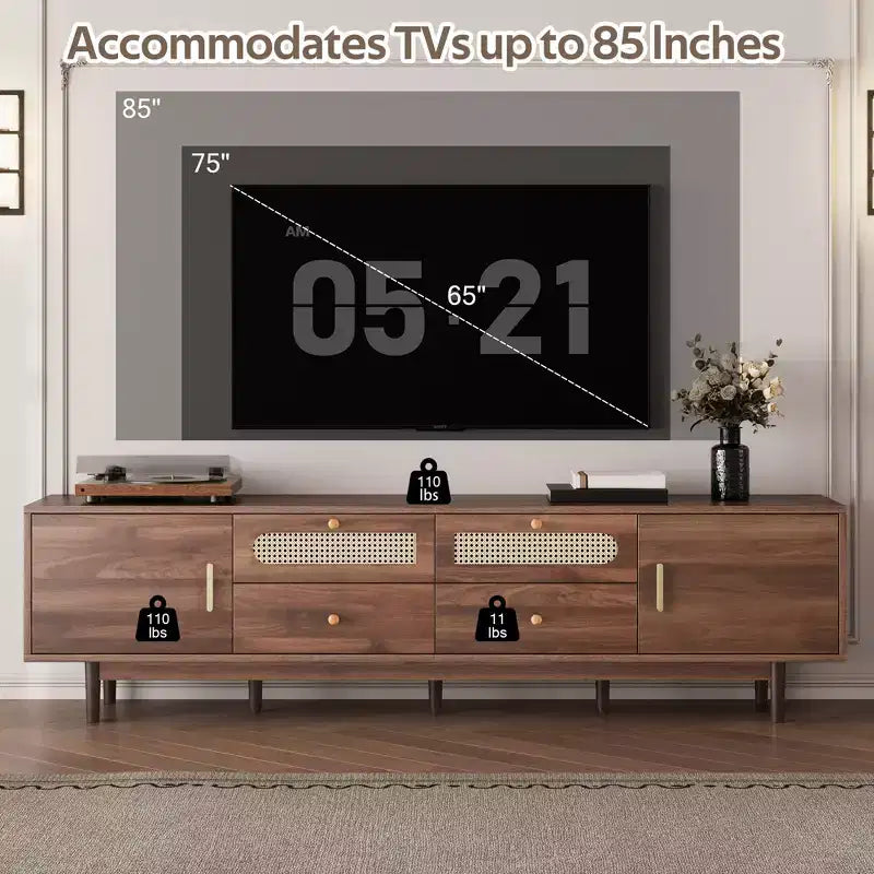 TV Stand for TVs up to 85", Farmhouse TV Console with Drawers, Brown