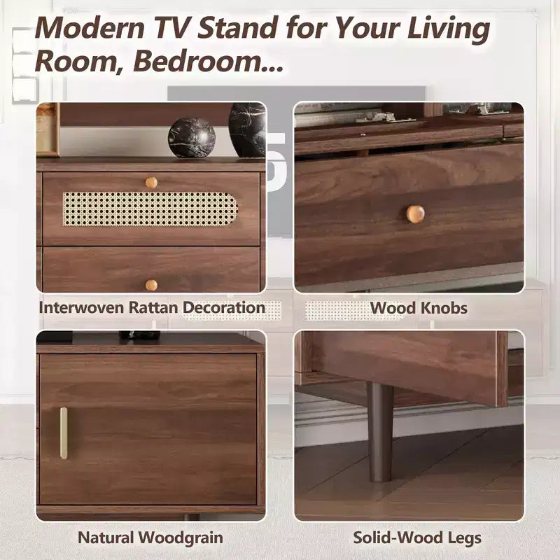 TV Stand for TVs up to 85", Farmhouse TV Console with Drawers, Brown