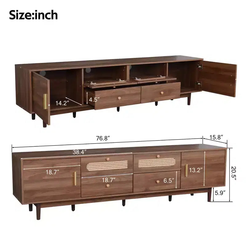 TV Stand for TVs up to 85", Farmhouse TV Console with Drawers, Brown