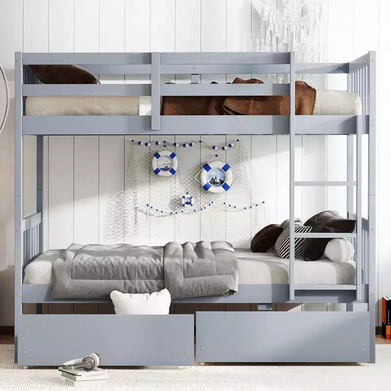 77.3" Twin-Over-Twin Bunk Bed with 2 Storage Drawers, Gray
