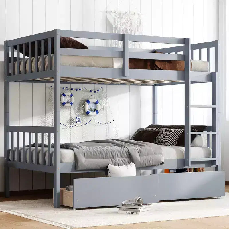 77.3" Twin-Over-Twin Bunk Bed with 2 Storage Drawers, Gray