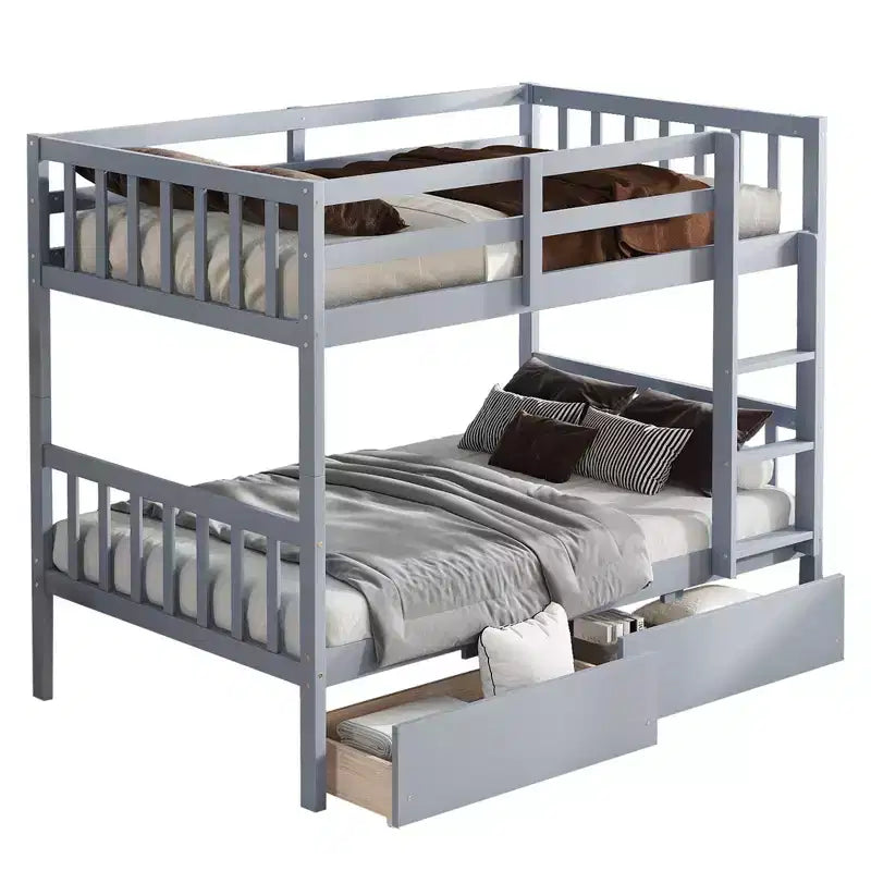 77.3" Twin-Over-Twin Bunk Bed with 2 Storage Drawers, Gray