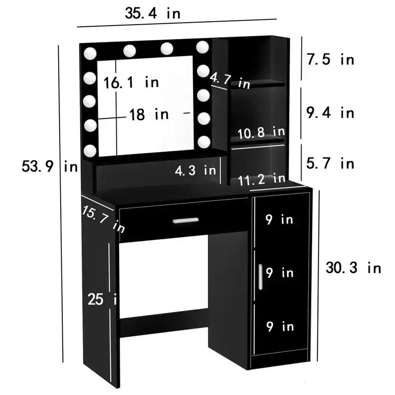 Modern Vanity Table with Mirror & Adjustable LED Lights – Large Dressing Desk with Storage, Makeup Table for Bedrooms