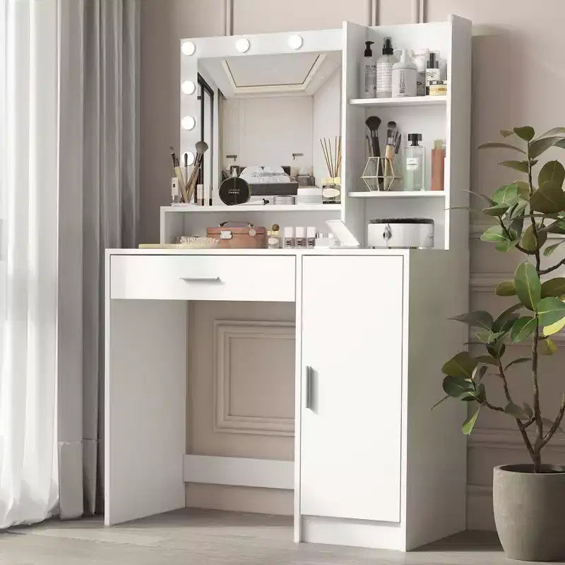Modern Vanity Table with Mirror & Adjustable LED Lights – Large Dressing Desk with Storage, Makeup Table for Bedrooms