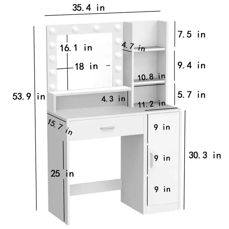 Modern Vanity Table with Mirror & Adjustable LED Lights – Large Dressing Desk with Storage, Makeup Table for Bedrooms
