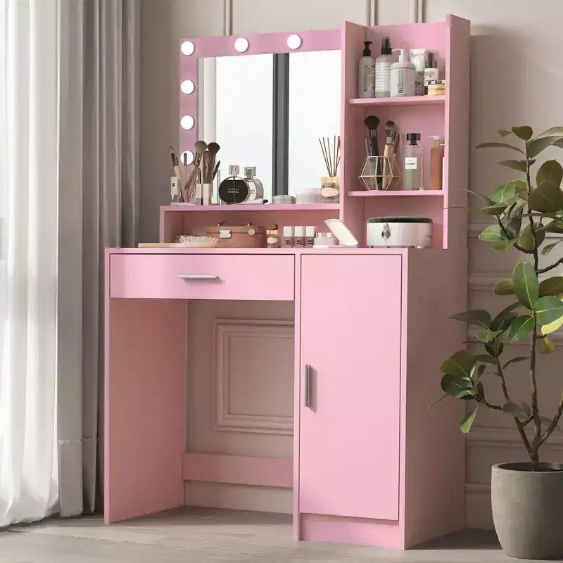Modern Vanity Table with Mirror & Adjustable LED Lights – Large Dressing Desk with Storage, Makeup Table for Bedrooms