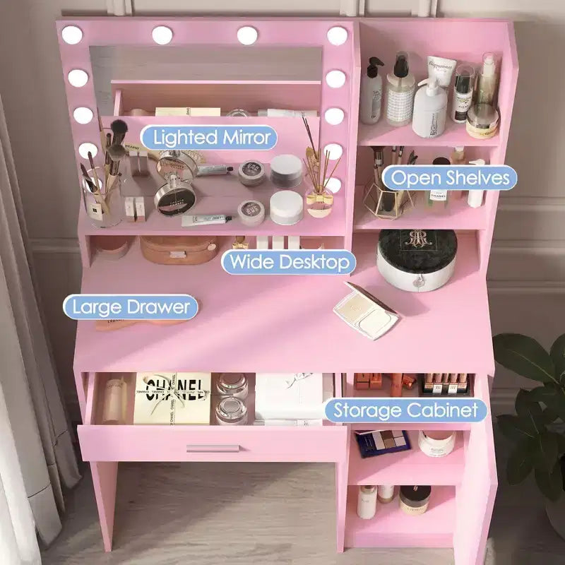 Modern Vanity Table with Mirror & Adjustable LED Lights – Large Dressing Desk with Storage, Makeup Table for Bedrooms