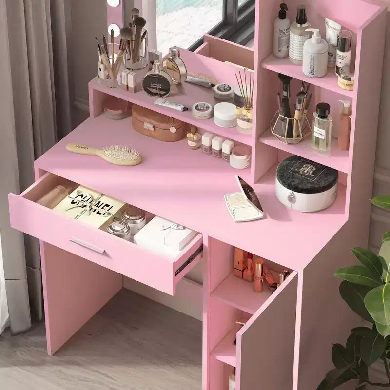 Modern Vanity Table with Mirror & Adjustable LED Lights – Large Dressing Desk with Storage, Makeup Table for Bedrooms