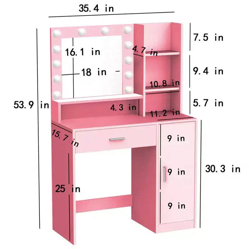 Modern Vanity Table with Mirror & Adjustable LED Lights – Large Dressing Desk with Storage, Makeup Table for Bedrooms