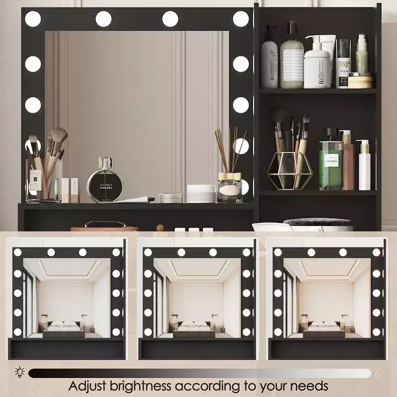 Modern Vanity Table with Mirror & Adjustable LED Lights – Large Dressing Desk with Storage, Makeup Table for Bedrooms