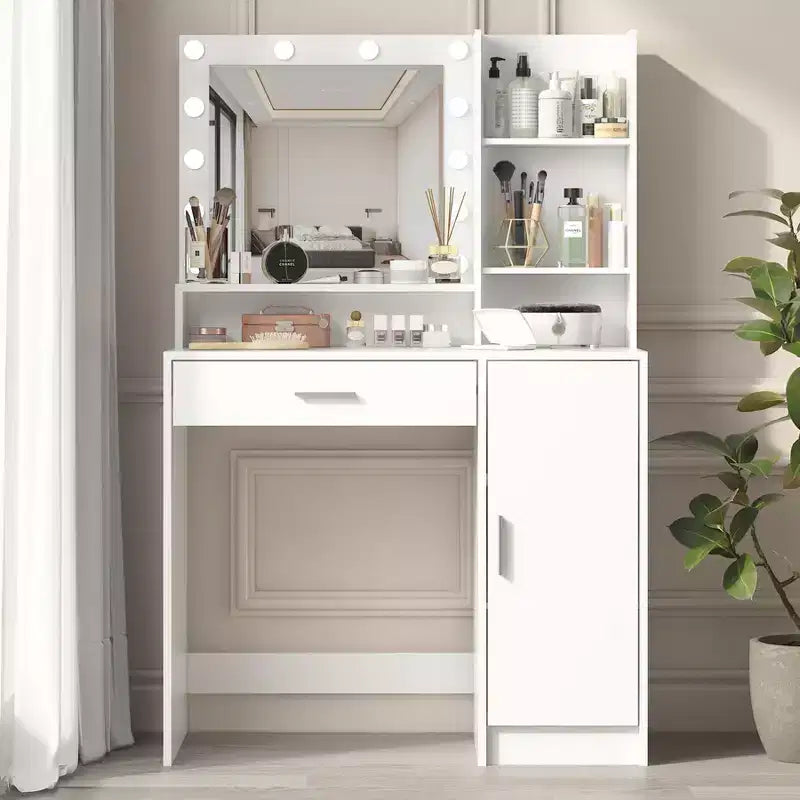 Modern Vanity Table with Mirror & Adjustable LED Lights – Large Dressing Desk with Storage, Makeup Table for Bedrooms