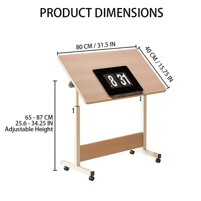 Adjustable Standing Desk (80x40cm, 65-87cm Height) – Mobile & Foldable Computer Desk with Wheels for Home Office