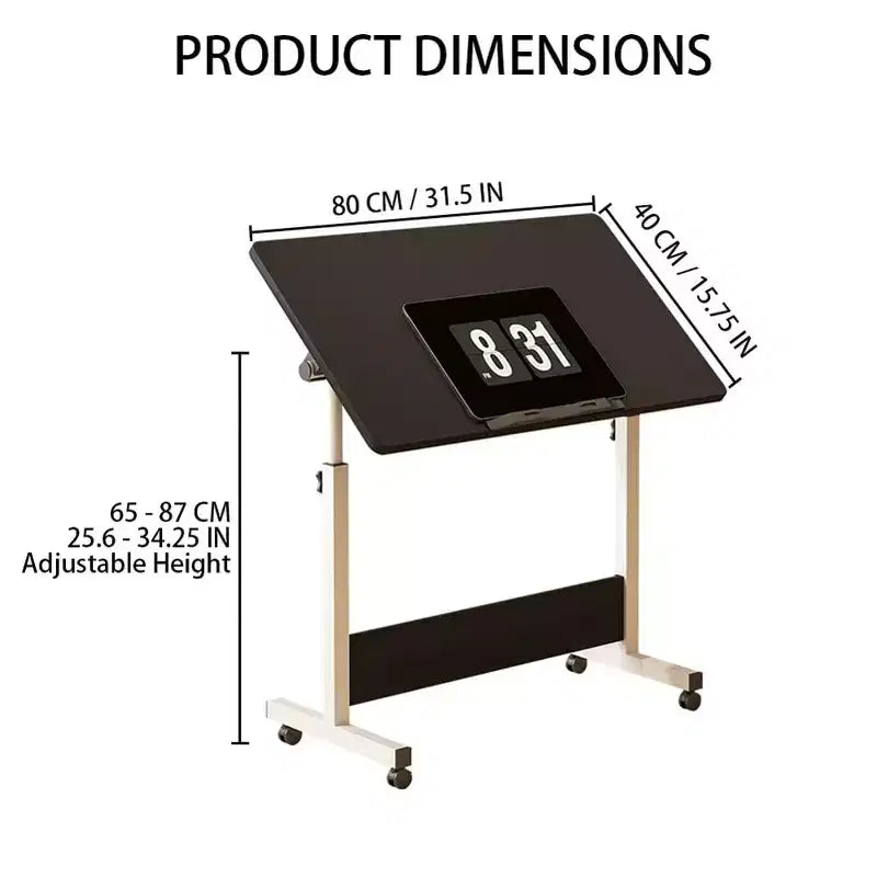 Adjustable Standing Desk (80x40cm, 65-87cm Height) – Mobile & Foldable Computer Desk with Wheels for Home Office