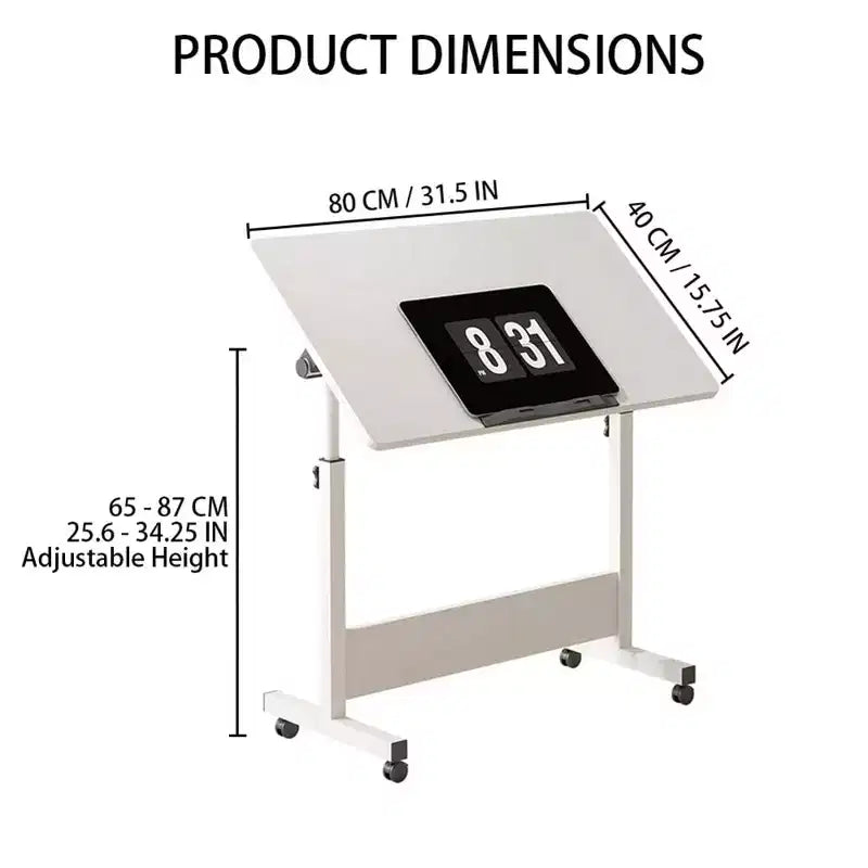 Adjustable Standing Desk (80x40cm, 65-87cm Height) – Mobile & Foldable Computer Desk with Wheels for Home Office