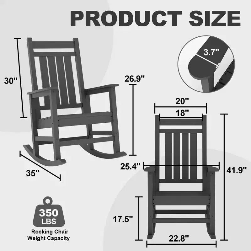 Oversized HDPE Outdoor Rocking Chair, Heavy Duty All-Weather Patio Rocker, Durable Porch Rocking Chair for Outside, Front Yard, Deck, Garden