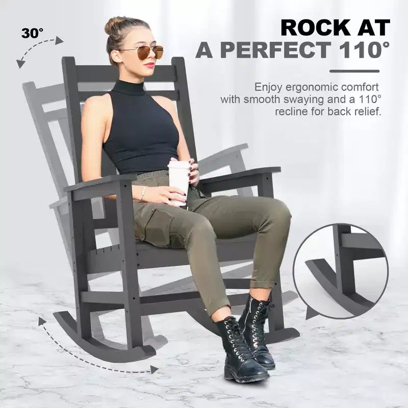 Oversized HDPE Outdoor Rocking Chair, Heavy Duty All-Weather Patio Rocker, Durable Porch Rocking Chair for Outside, Front Yard, Deck, Garden