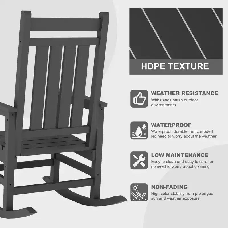 Oversized HDPE Outdoor Rocking Chair, Heavy Duty All-Weather Patio Rocker, Durable Porch Rocking Chair for Outside, Front Yard, Deck, Garden